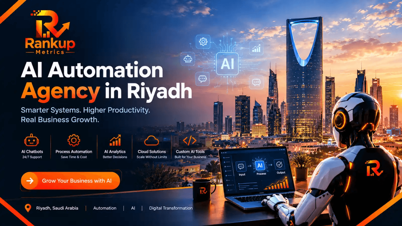 AI automation agency in Riyadh with a view of the city skyline